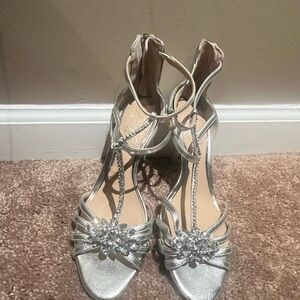 Badgley Mischka Silver Embellished Heels